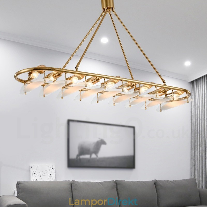 Modern Contemporary 9 Ljus Mässing Taklampa Med Glasskärm