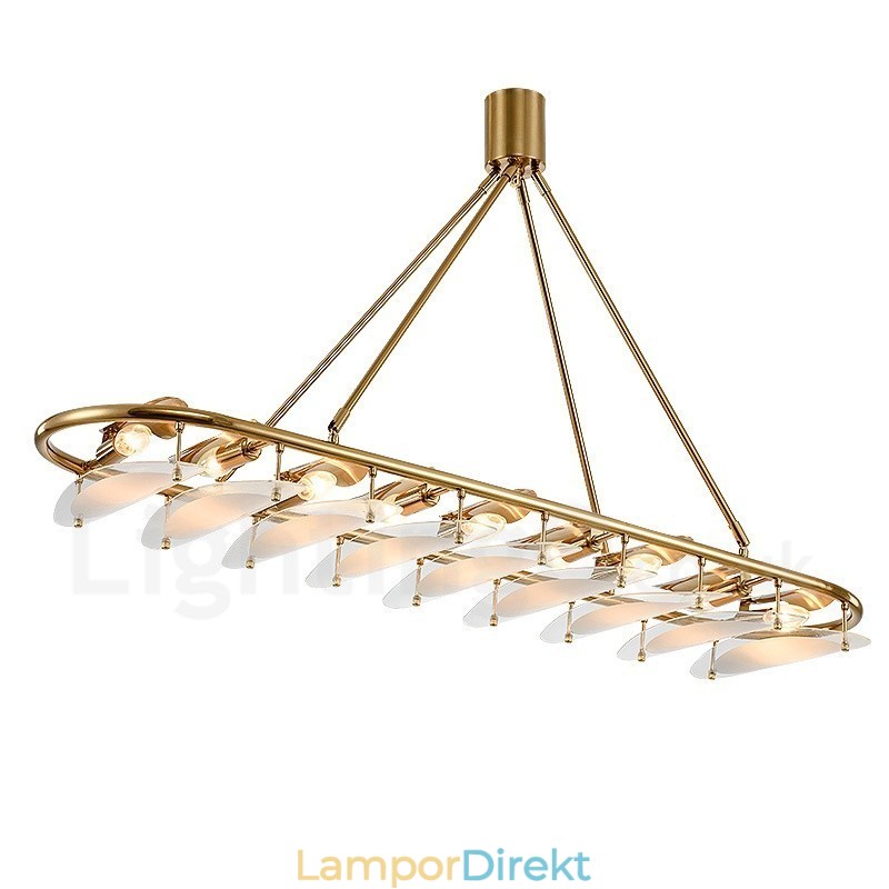 Modern Contemporary 9 Ljus Mässing Taklampa Med Glasskärm