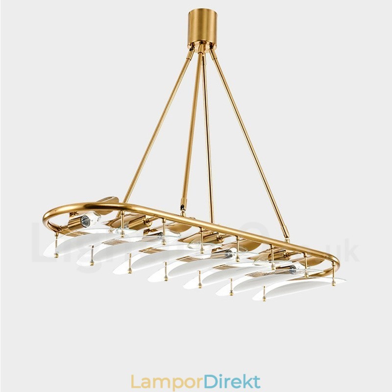 Modern Contemporary 9 Ljus Mässing Taklampa Med Glasskärm