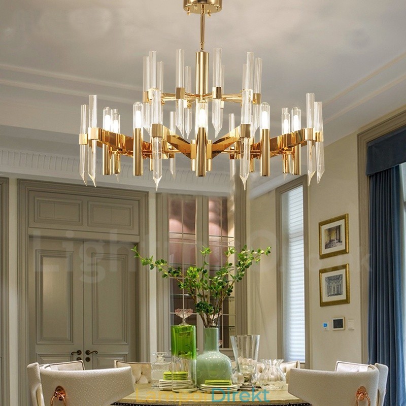 Modern Samtida 18 Ljuskrona Av Aluminiumlegering Med Kristallskärm