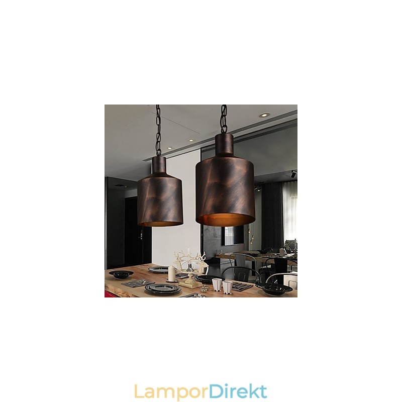 Ljuskrona Rustic Lodge Drum Metal Pendel Light