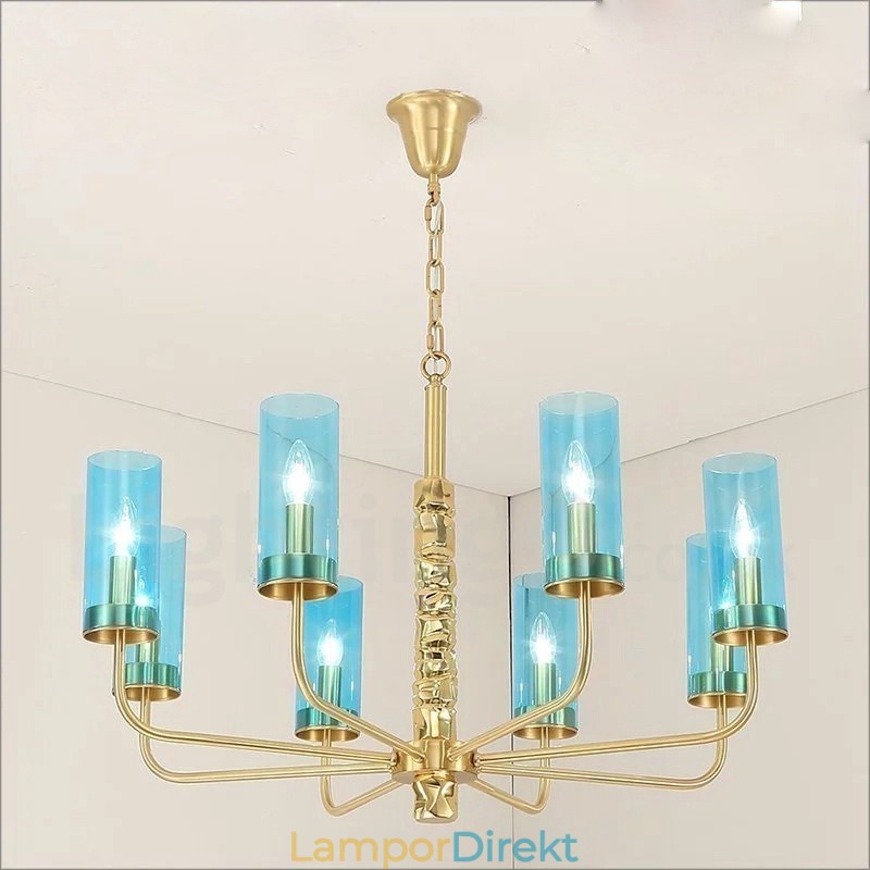 Modern Contemporary 8 Ljus Mässingskrona Med Glasskärm