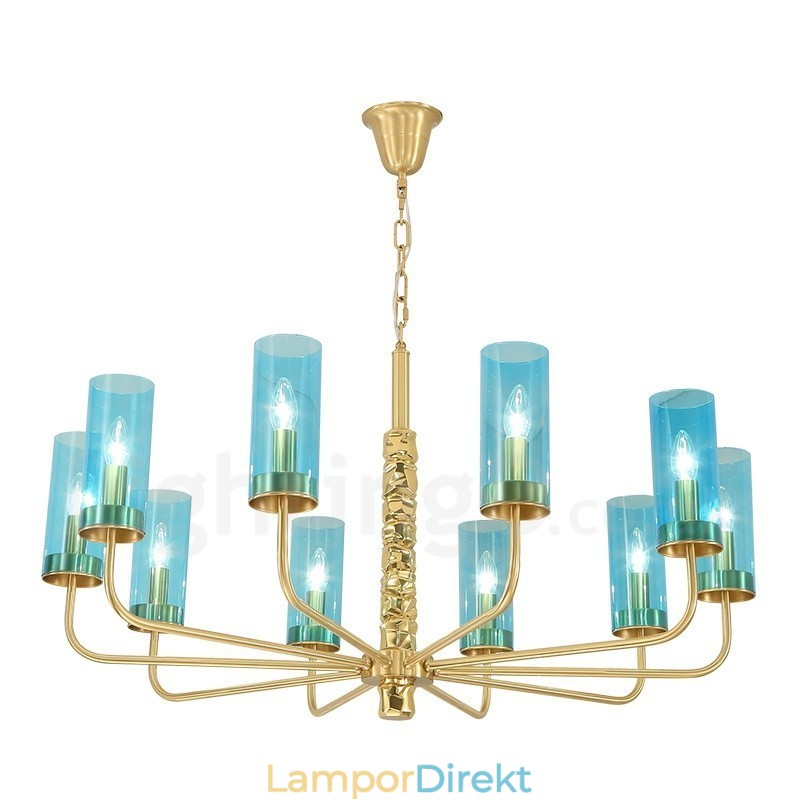 Modern Contemporary 10 Ljus Mässingskrona Med Glasskärm