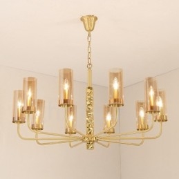 Modern Contemporary 10 Ljus Mässingskrona Med Glasskärm
