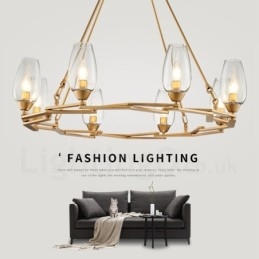 Modern Contemporary 8 Light Steel Pendellampa Med Glasskärm