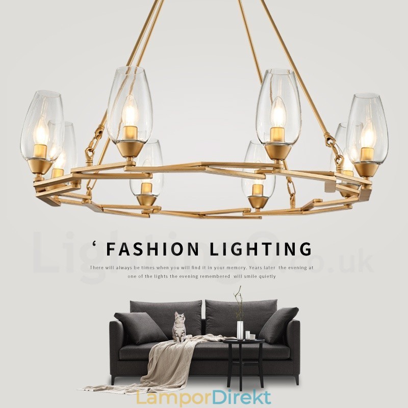 Modern Contemporary 8 Light Steel Pendellampa Med Glasskärm