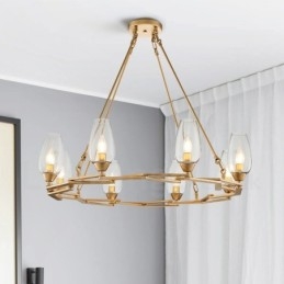 Modern Contemporary 8 Light Steel Pendellampa Med Glasskärm