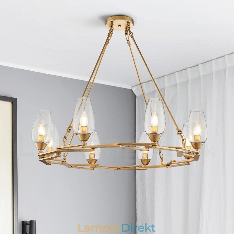 Modern Contemporary 8 Light Steel Pendellampa Med Glasskärm