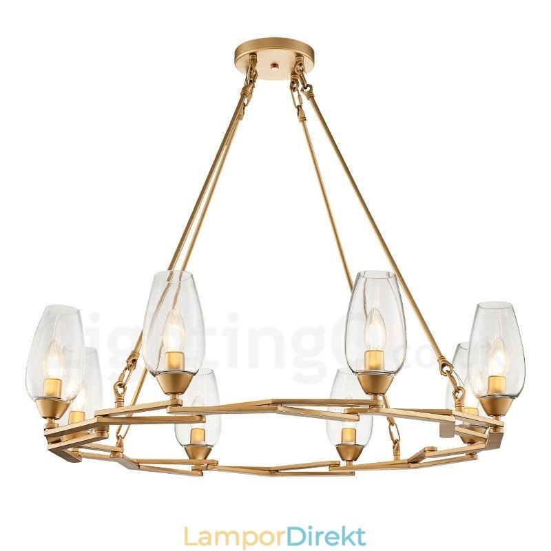 Modern Contemporary 8 Light Steel Pendellampa Med Glasskärm