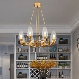 Modern Contemporary 8 Light Steel Pendellampa Med Glasskärm