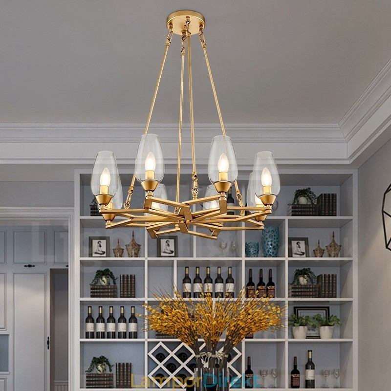 Modern Contemporary 8 Light Steel Pendellampa Med Glasskärm
