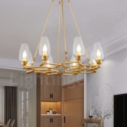 Modern Contemporary 8 Light Steel Pendellampa Med Glasskärm