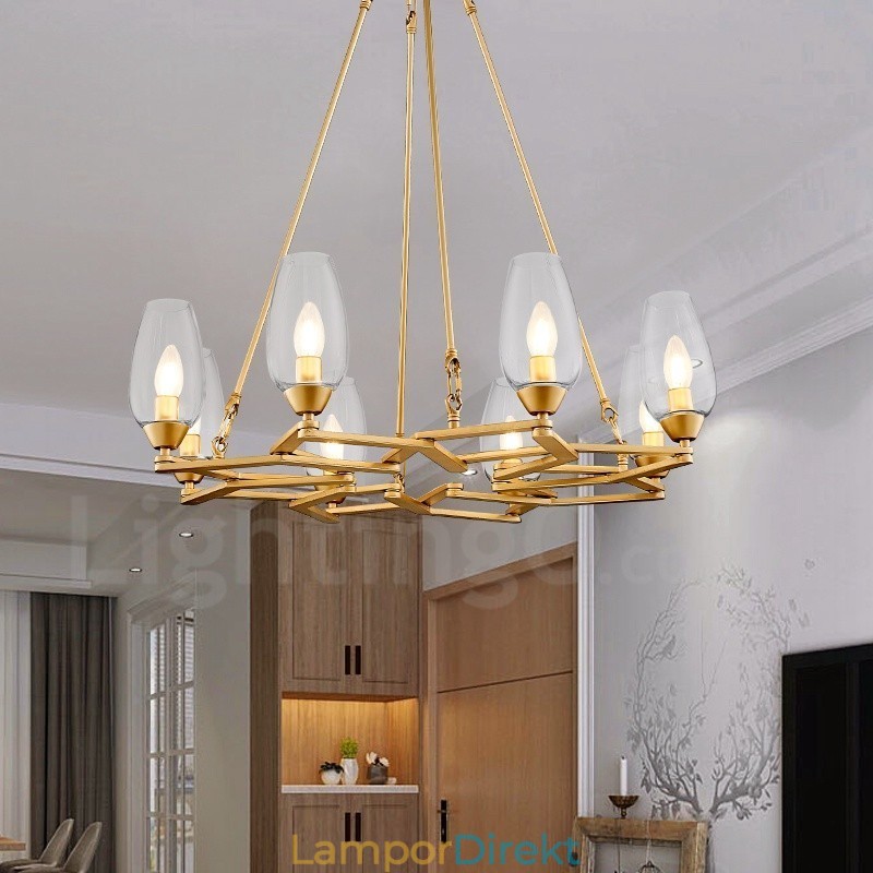 Modern Contemporary 8 Light Steel Pendellampa Med Glasskärm