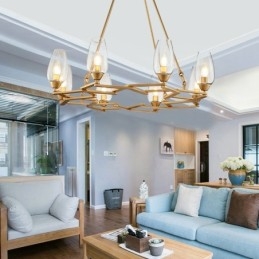 Modern Contemporary 8 Light Steel Pendellampa Med Glasskärm