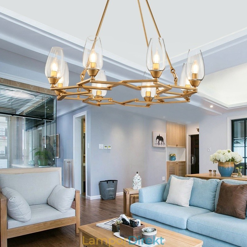 Modern Contemporary 8 Light Steel Pendellampa Med Glasskärm