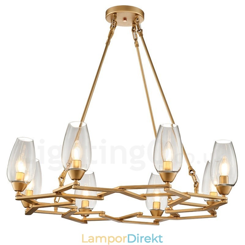 Modern Contemporary 8 Light Steel Pendellampa Med Glasskärm