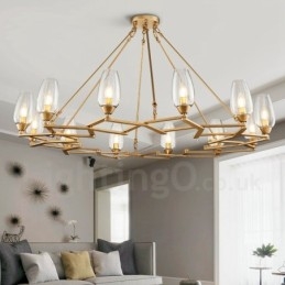 Modern Contemporary 12 Light Steel Pendellampa Med Glasskärm