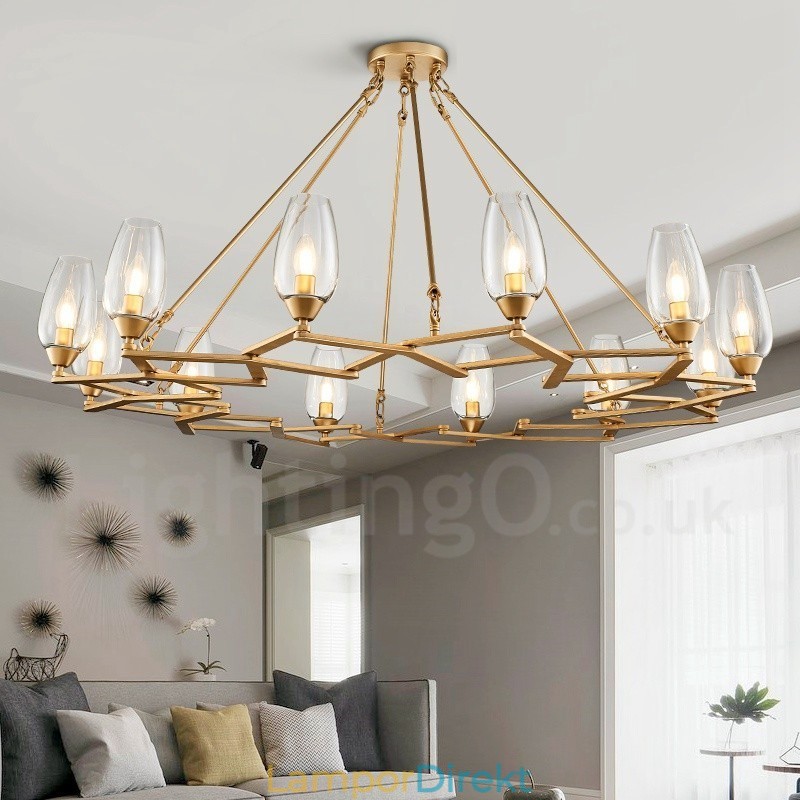 Modern Contemporary 12 Light Steel Pendellampa Med Glasskärm