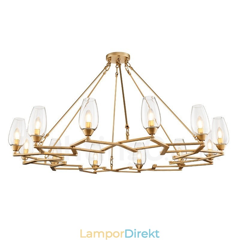 Modern Contemporary 12 Light Steel Pendellampa Med Glasskärm