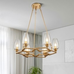 Modern Contemporary 6 Light Steel Pendellampa Med Glasskärm