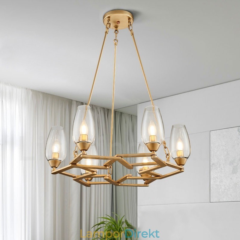 Modern Contemporary 6 Light Steel Pendellampa Med Glasskärm