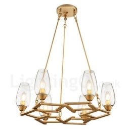 Modern Contemporary 6 Light Steel Pendellampa Med Glasskärm