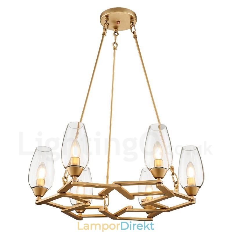 Modern Contemporary 6 Light Steel Pendellampa Med Glasskärm