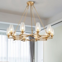 Modern Contemporary 10 Light Steel Pendellampa Med Glasskärm