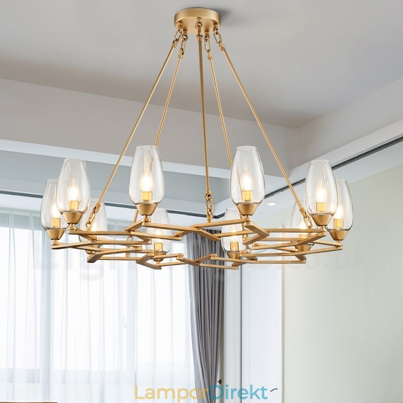 Modern Contemporary 10 Light Steel Pendellampa Med Glasskärm