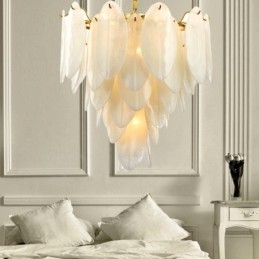 Modern Contemporary 6 Light Steel Pendellampa Med Glasskärm