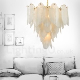 Modern Contemporary 6 Light Steel Pendellampa Med Glasskärm