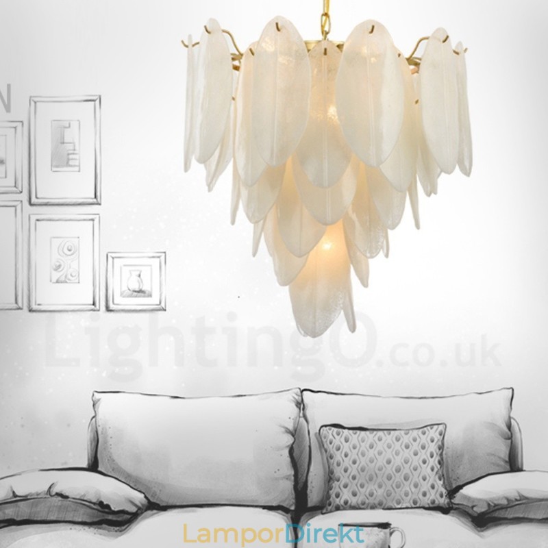 Modern Contemporary 6 Light Steel Pendellampa Med Glasskärm