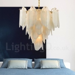 Modern Contemporary 6 Light Steel Pendellampa Med Glasskärm