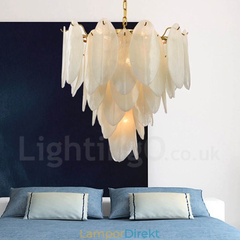 Modern Contemporary 6 Light Steel Pendellampa Med Glasskärm