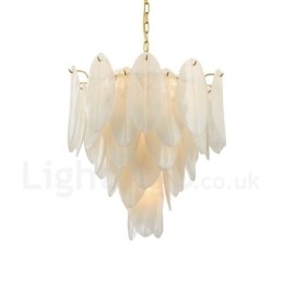 Modern Contemporary 6 Light Steel Pendellampa Med Glasskärm