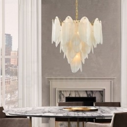 Modern Contemporary 6 Light Steel Pendellampa Med Glasskärm