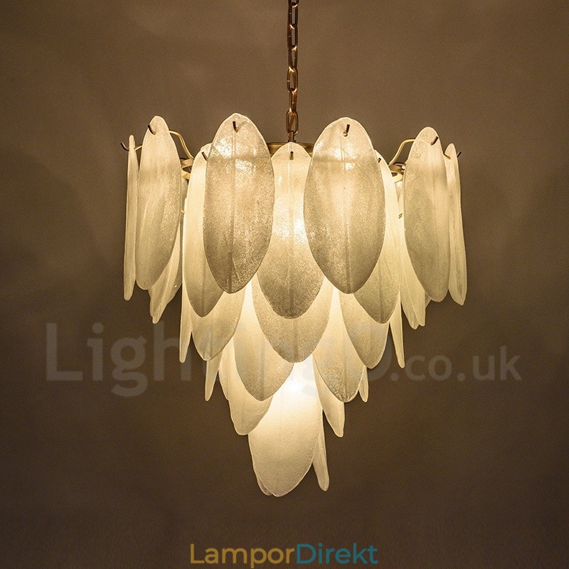 Modern Contemporary 6 Light Steel Pendellampa Med Glasskärm