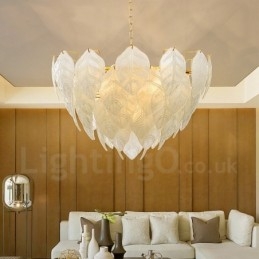 Modern Contemporary 4 Light Steel Pendellampa Med Glasskärm