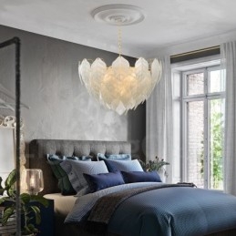 Modern Contemporary 4 Light Steel Pendellampa Med Glasskärm
