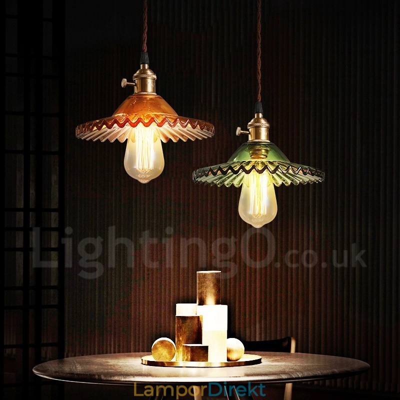 Rustic Lodge Retro 1 Light Steel Pendellampa Med Glasskärm