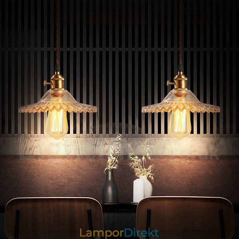 Rustic Lodge Retro 1 Light Steel Pendellampa Med Glasskärm