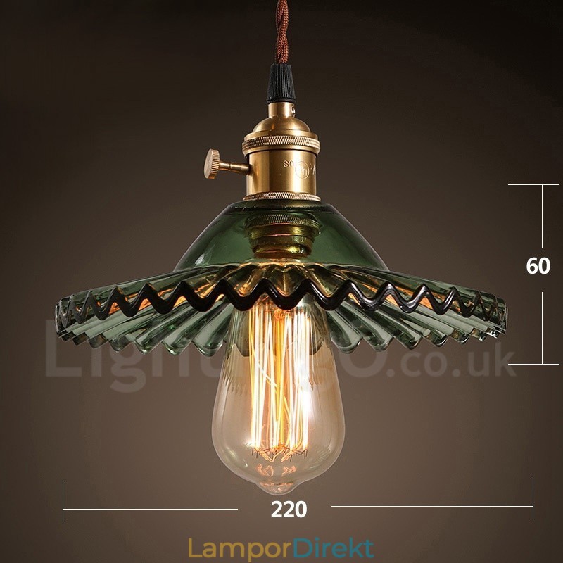 Rustic Lodge Retro 1 Light Steel Pendellampa Med Glasskärm