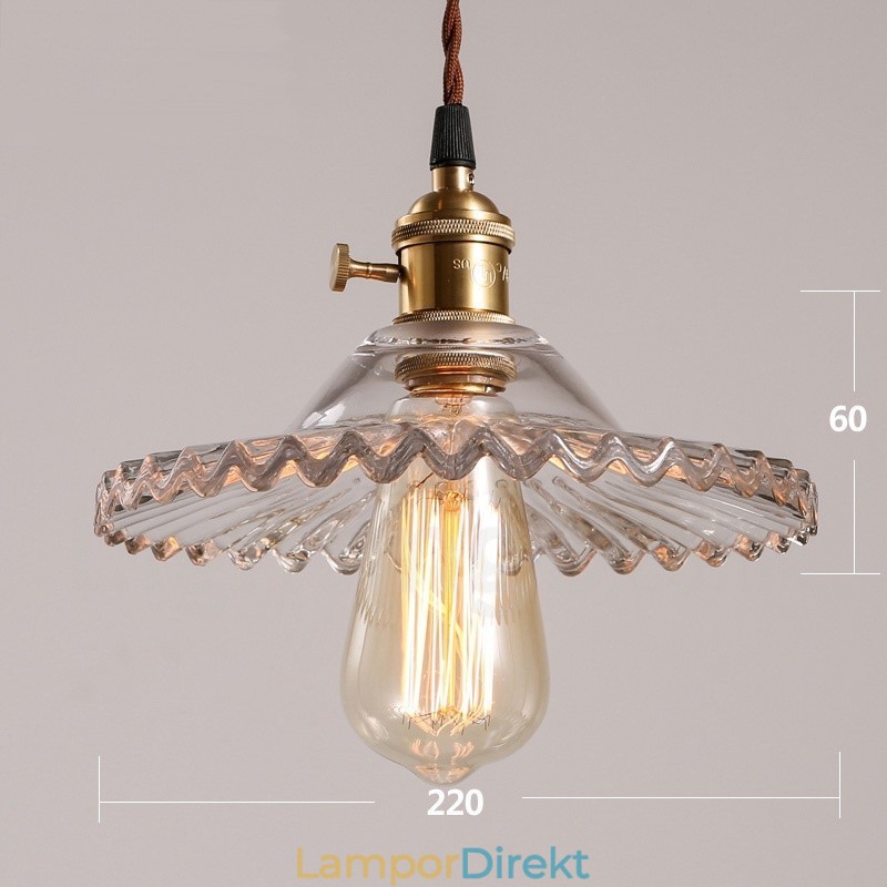 Rustic Lodge Retro 1 Light Steel Pendellampa Med Glasskärm