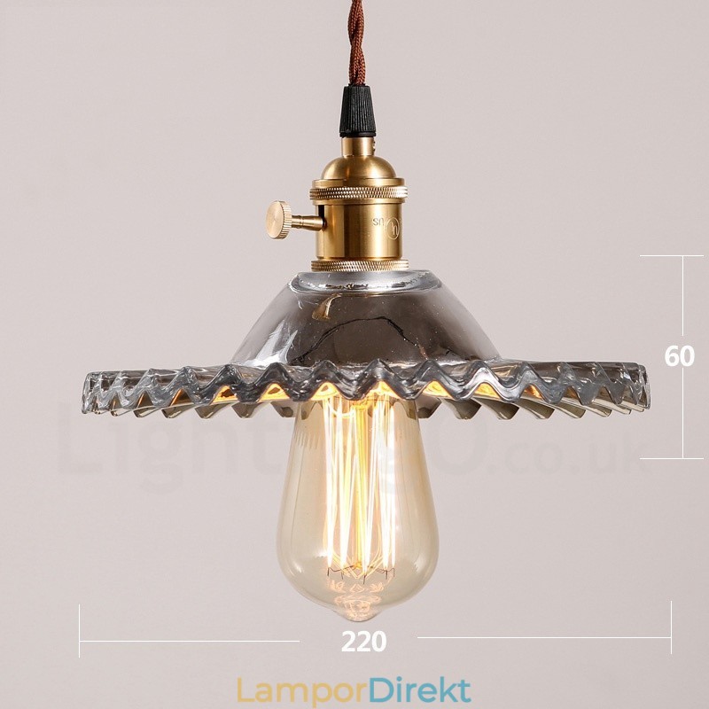 Rustic Lodge Retro 1 Light Steel Pendellampa Med Glasskärm