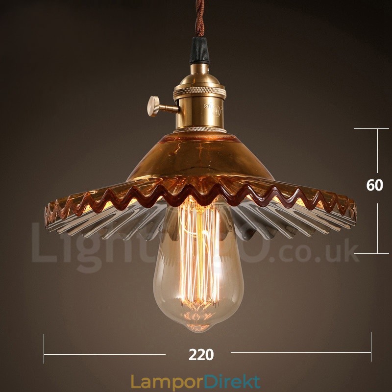 Rustic Lodge Retro 1 Light Steel Pendellampa Med Glasskärm
