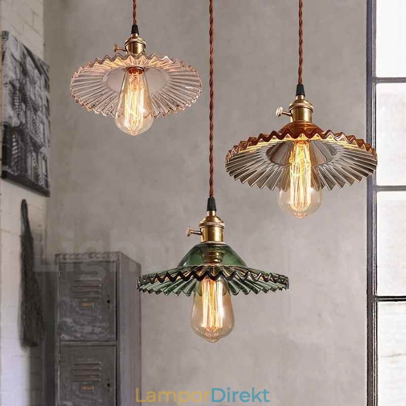 Rustic Lodge Retro 1 Light Steel Pendellampa Med Glasskärm