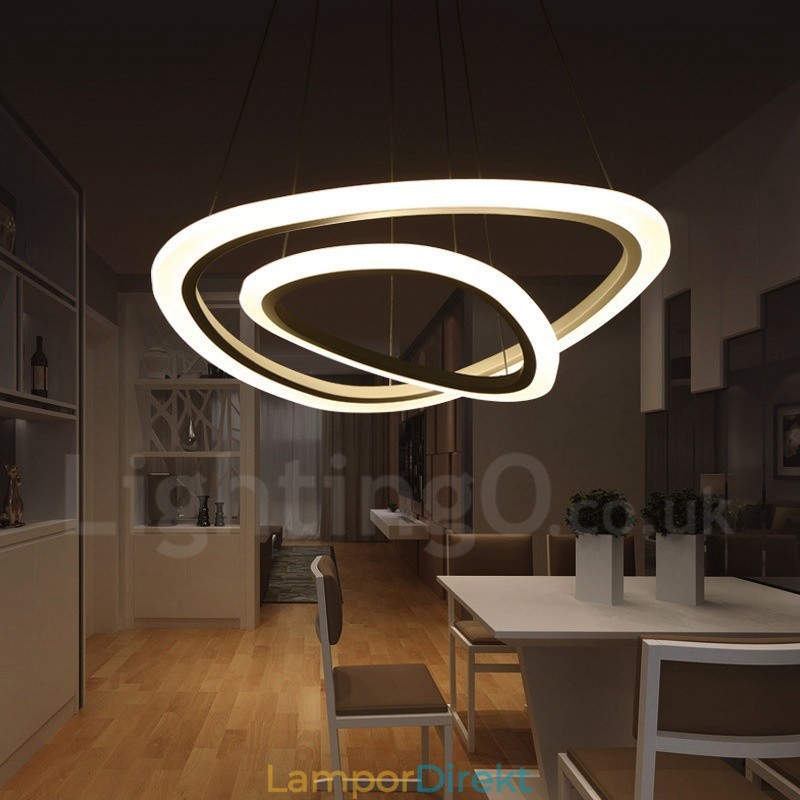 Dimbar Med Fjärrkontroll Modern Contemporary 2-Ringar Lätt Pendellampa I Aluminiumlegering Med Akrylskärm