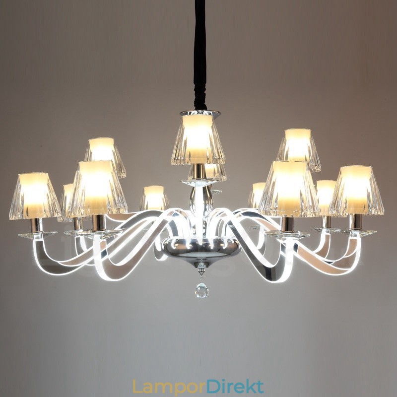 Dimbar Modern Contemporary 12 Ljus Stålkrona Med Glasskärm