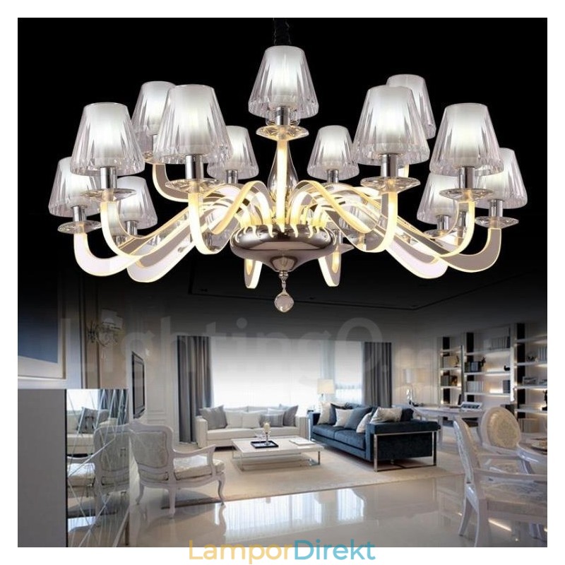 Dimbar Modern Contemporary 15 Ljus Stålkrona Med Glasskärm