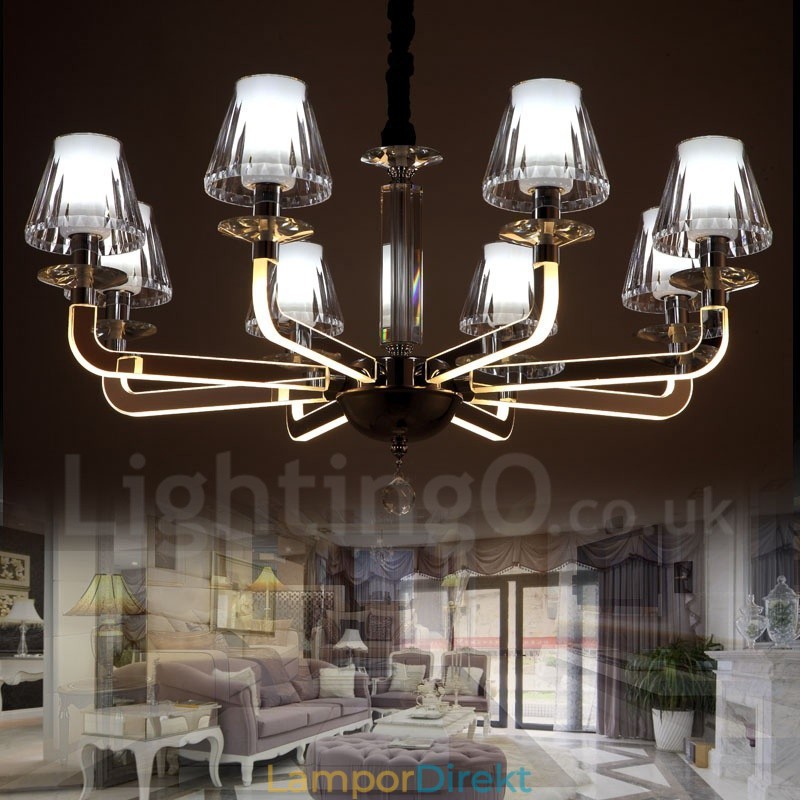 Dimbar Modern Contemporary 8 Ljus Kristallkrona Med Glasskärm